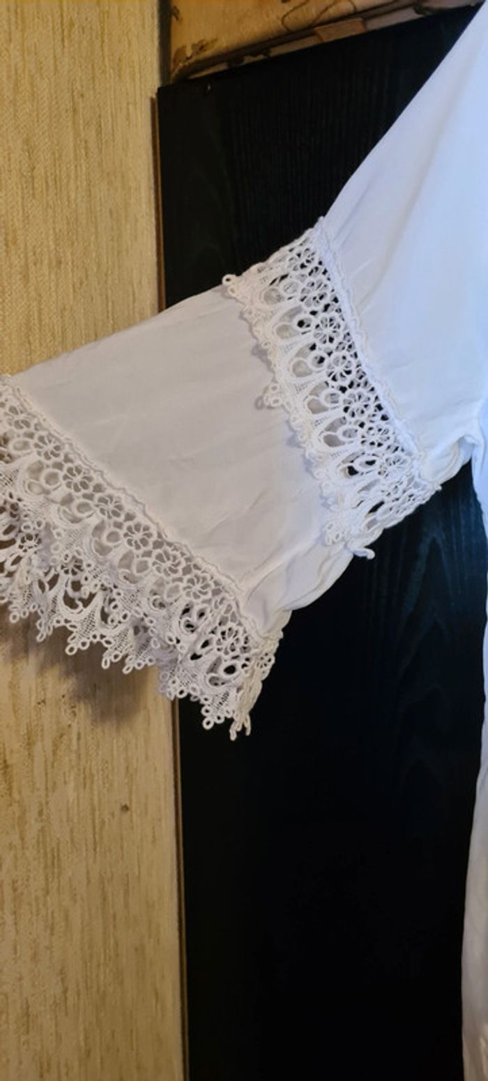 Blouse bohème brodée blanche t unique neuve made in Italy - photo numéro 4