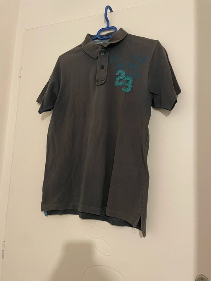 T-shirt polo à manches courtes gris motifs bleu turquoise converse taille M - photo numéro 4