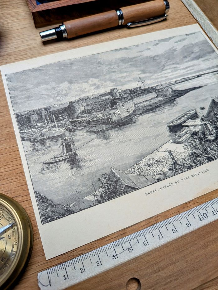 Imprimée en 1890, Brest, port militaire, Finistère. Original Vintage Authentique. - photo numéro 5