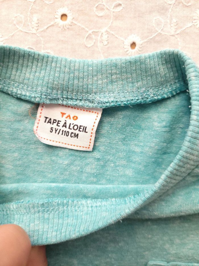 Tee-shirt bleu ciel turquoise chiné - photo numéro 3
