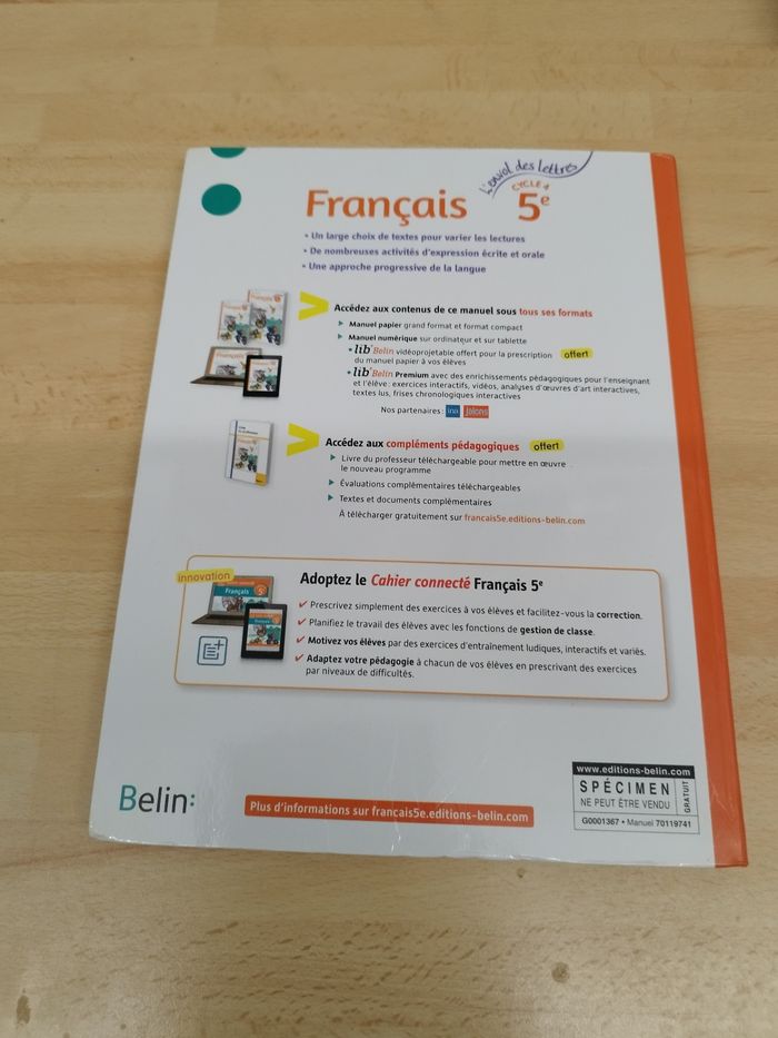 Livre français 5ème l envol des lettres Belin - photo numéro 2