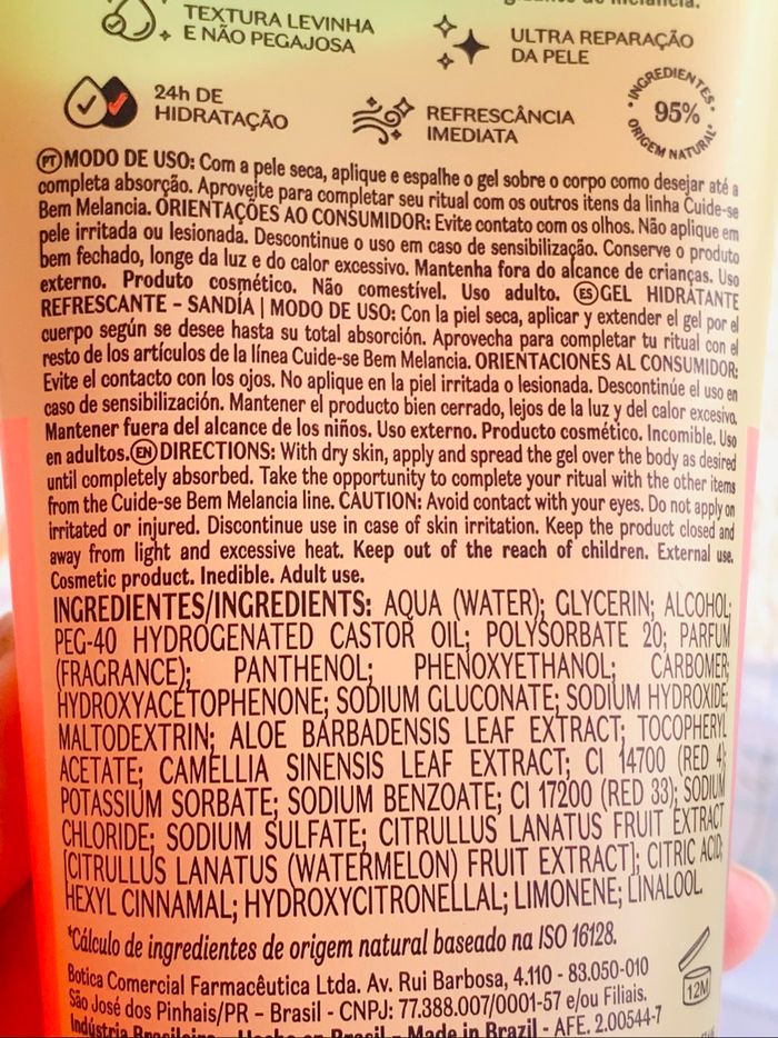 Gel corps hydratant rafraîchissant Melancia (pastèque, sandia) OBoticário - photo numéro 4