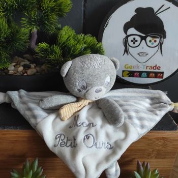 Doudou Pat & Ripaton Mon Petit Ours Blanc Gris Jaune La Halle  #geektradedoudou