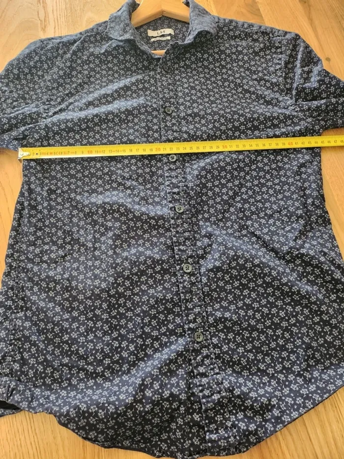 Chemise très bon état taille M LH bleue marine motifs branches coton - photo numéro 7