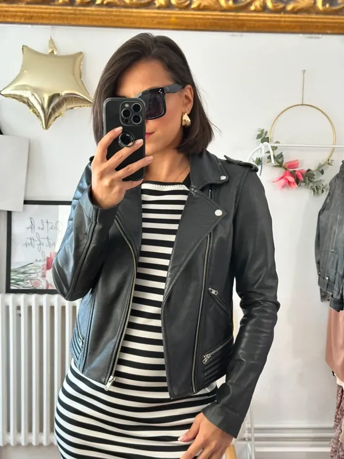 Perfecto en cuir Maje taille 36 noir - photo numéro 2