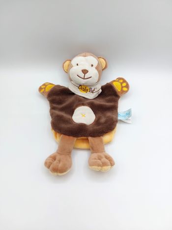 Doudou plat marionnette singe Baby nat savane marron jaune BN908 Babynat