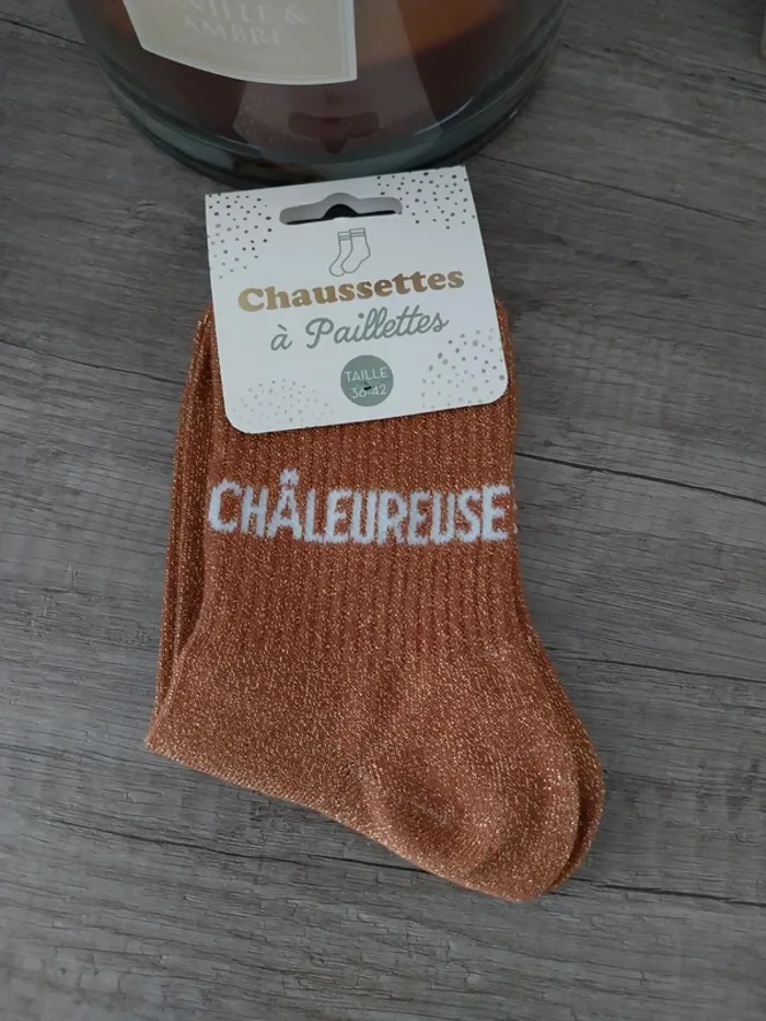 Chaussettes à paillettes Marron Chaleureuse