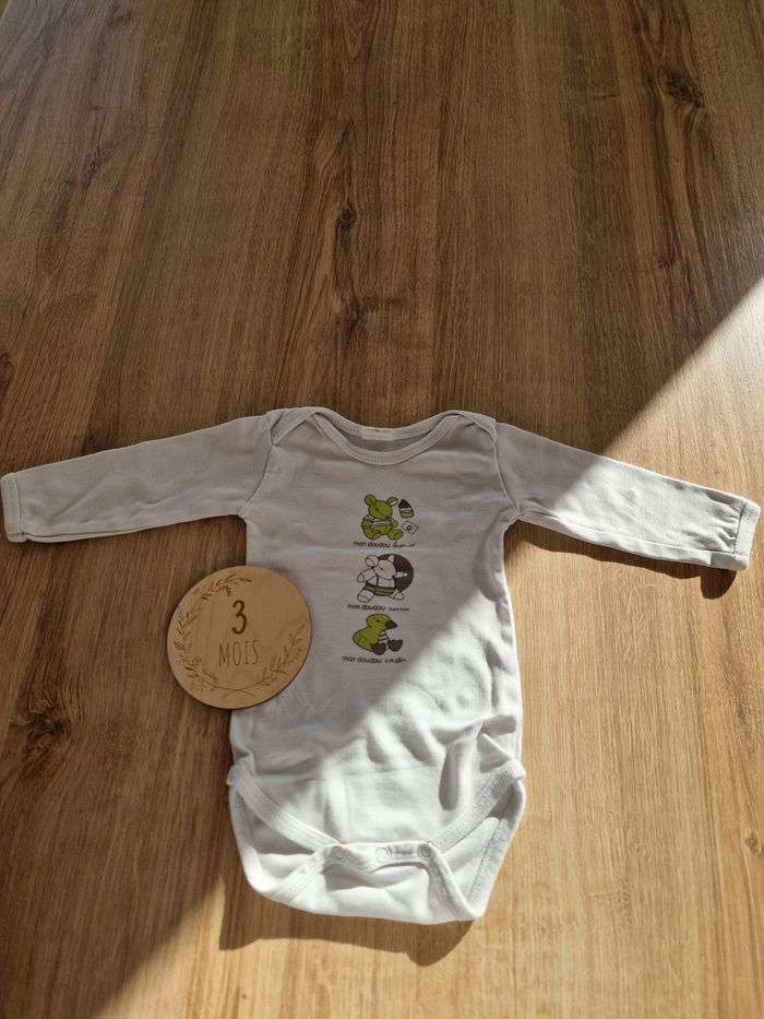 Body manches longues blanc bébé "mon doudou lapinou" - 3 mois
