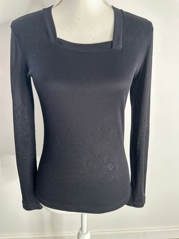 Pull noir maille ajourée fleurs Tricot Artisan Vintage T36 S