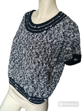 Pull vintage court printemps été marine blanc