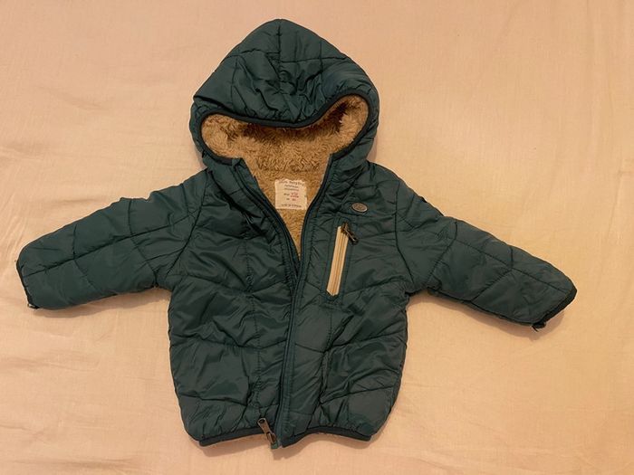 Manteau fourré vert 9-12 mois 80cm