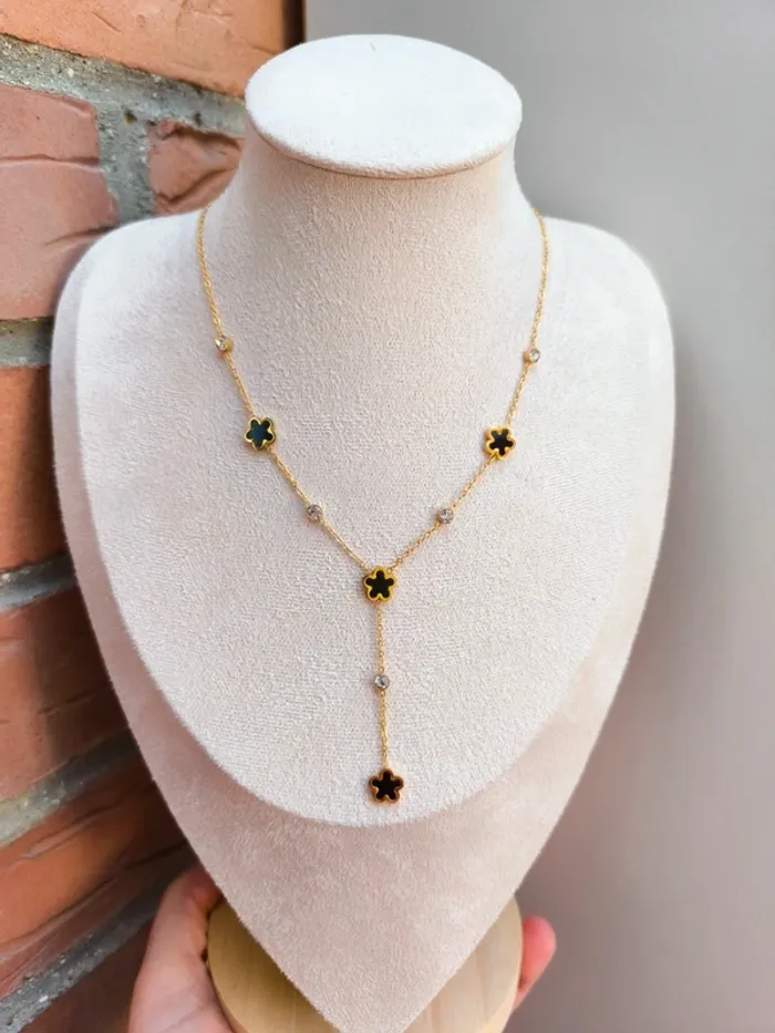Pendentif doré en Y avec trèfles noirs nacrés - photo numéro 3