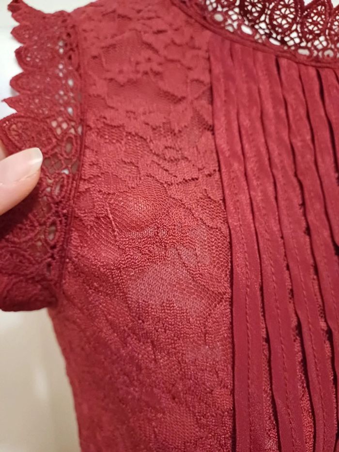 Blouse chic Bordeaux avec dentelle Capsule taille S 36 - photo numéro 6