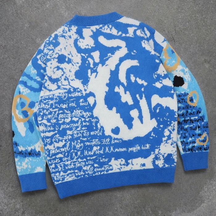 Pull bleu à motif “World Peace” esprit arty & vintage - photo numéro 2
