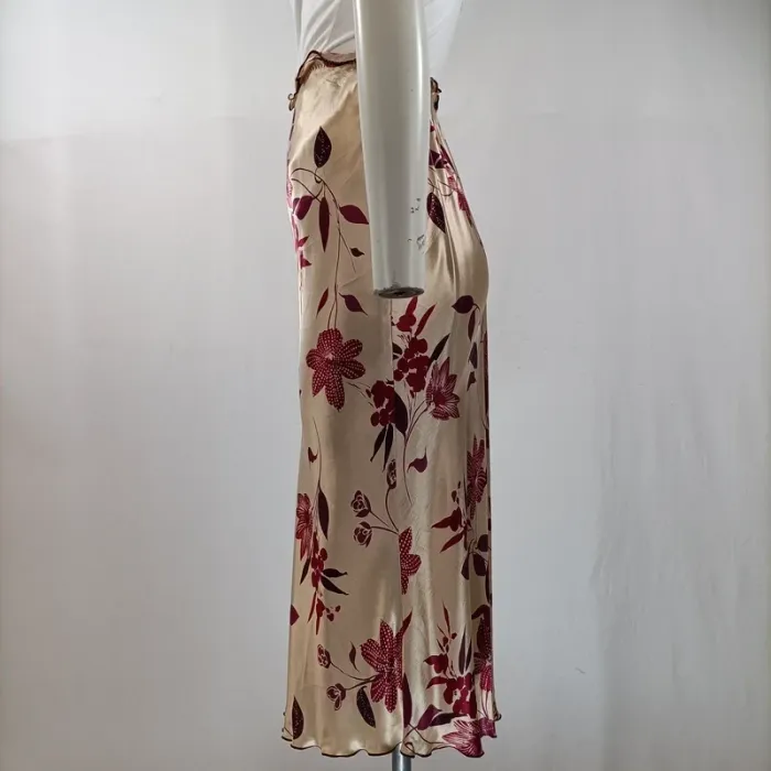 Jupe midi satinée à fleurs bordeaux et violettes – taille 40 – Caroll made in France A976 - photo numéro 8