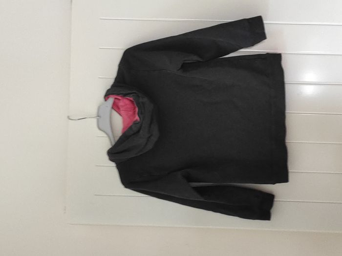 Sweat à capuche fille 6 ans – gris & rose – motif texte à sequins - photo numéro 3