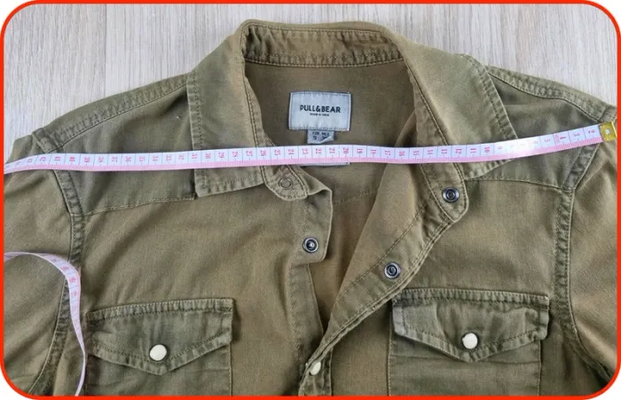 Chemise en jean à boutons pression kaki Pull & Bear Homme Taille S - photo numéro 5