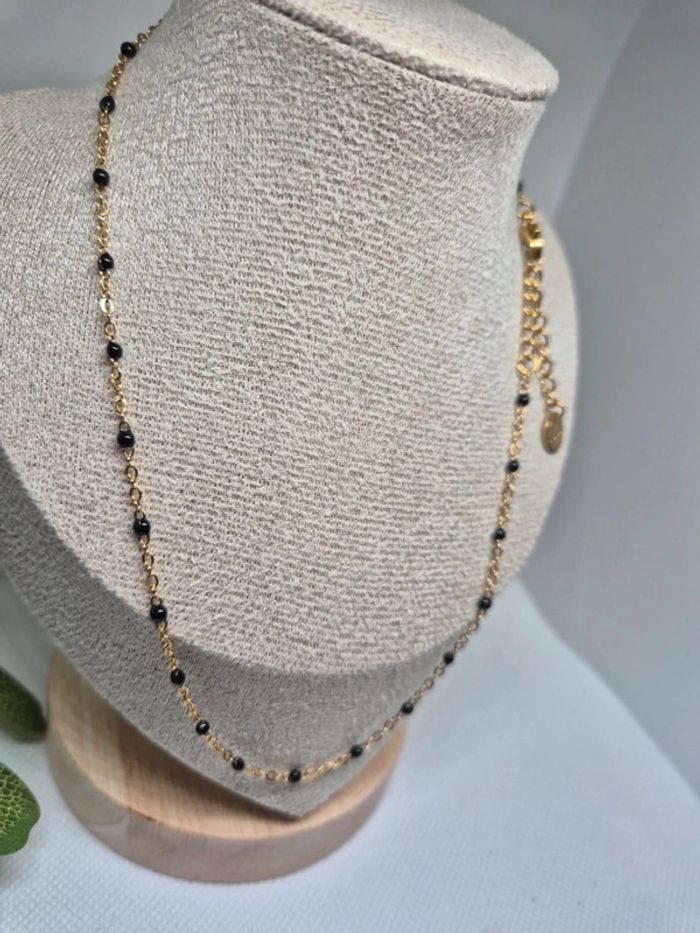 Collier ras du cou Dorée perles Noires noir 🌸 en acier inoxydable - NEUF