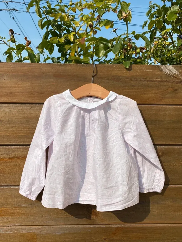 Chemisier bébé fille jacadi Paris blouse rose pâle chats blancs 24 mois 2 ans 86cm
