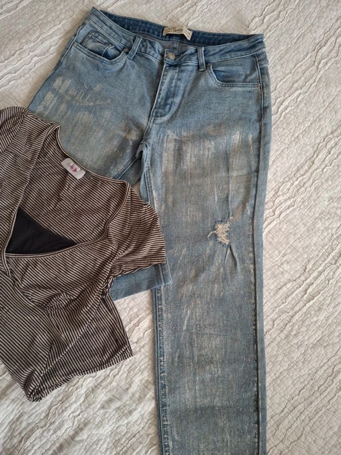 Lot taille 36 jean neuf et t-shirt - photo numéro 3