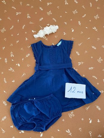 Robe + bloomer + bandeau 12 mois - bleue