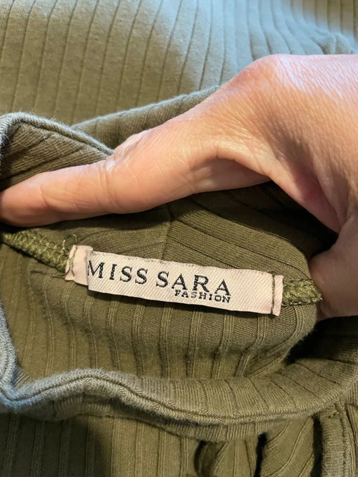 T-shirt à manches longues kaki à côte bande col rond Miss Sara taille 36 - photo numéro 6