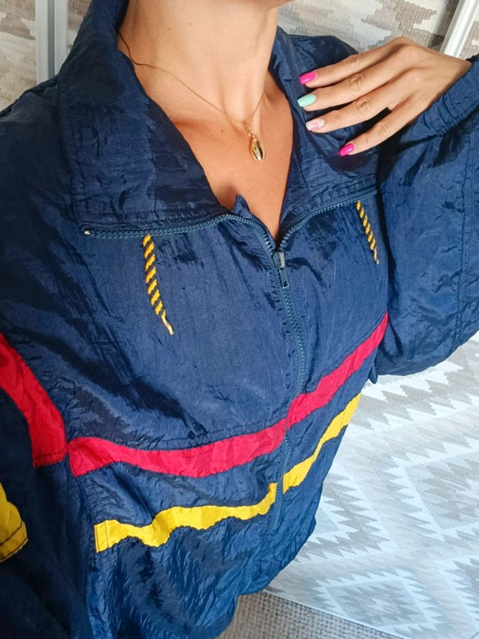 Veste vintage Venezia 80s/90s M Style rétro streetwear bleu marine bandes rouge et jaune mixte