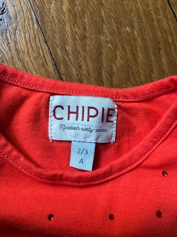 T-shirt chipie fille 2-3 ans neuf rouge corail - photo numéro 3