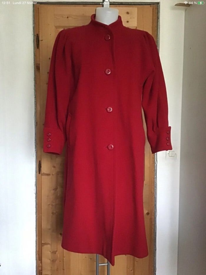 Manteau long rouge vintage 60s 100% laine (fait sur mesure finitions main)
