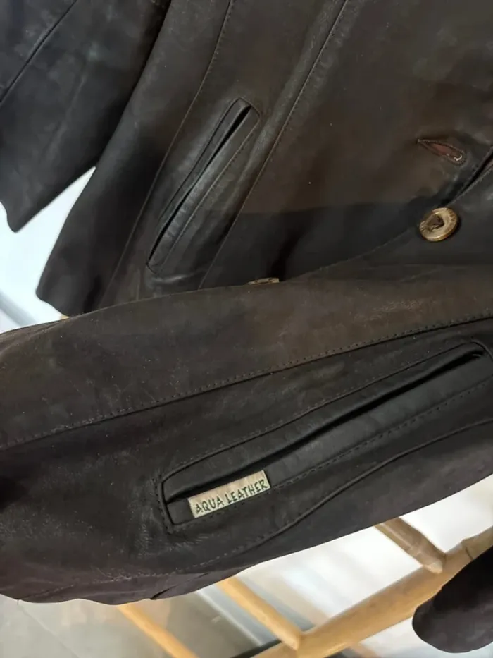 Veste en cuir noire Vintage Aqua Leather taille M/38 - photo numéro 5