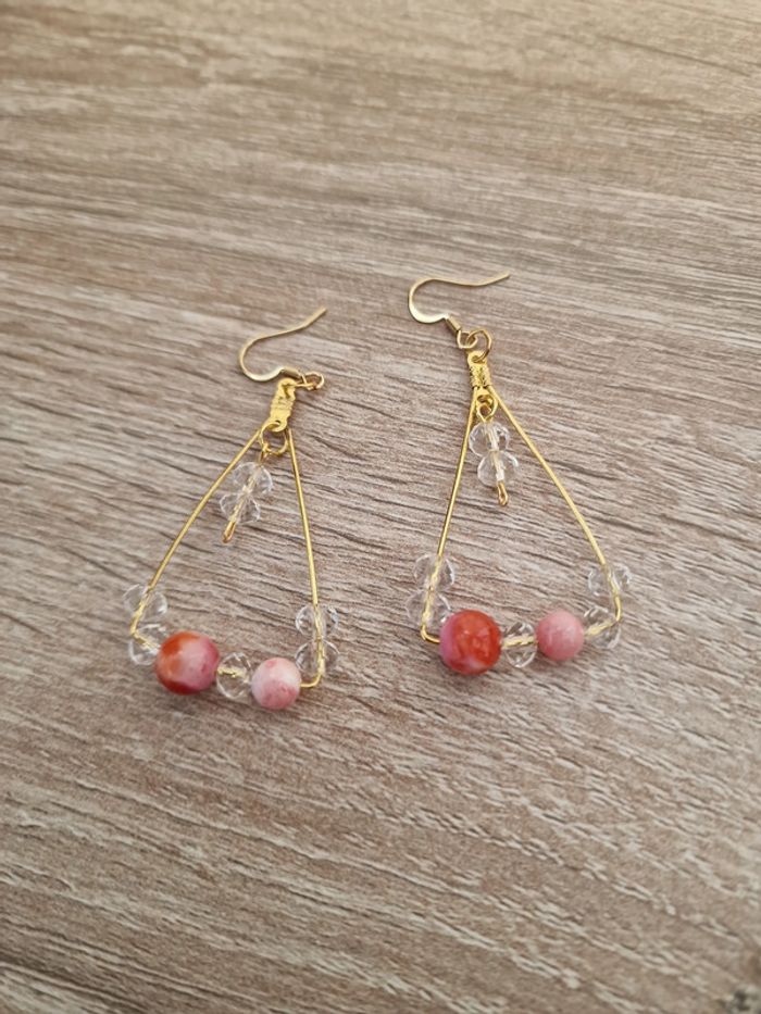 Boucles D'oreilles Cornaline Cristal Acier - photo numéro 7