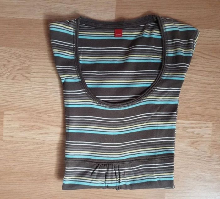 Haut " Esprit" marron blanc turquoise et jaune T.M (38) - photo numéro 5