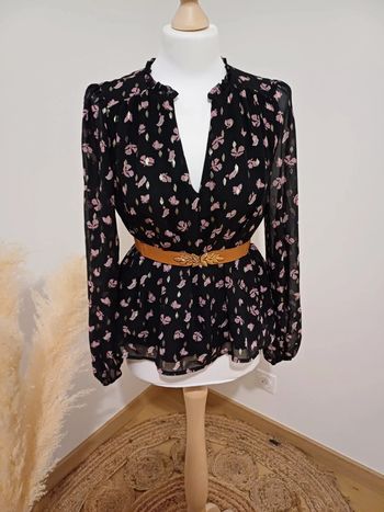 Blouse noire chic fleurie Cache Cache taille S 36