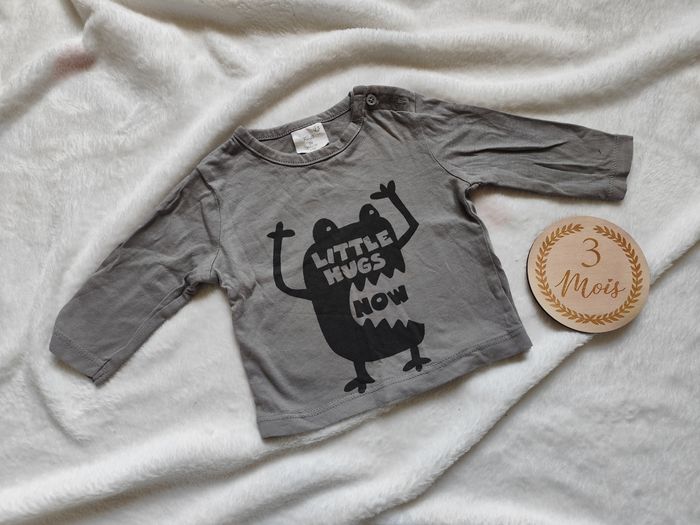 T-shirt à manches longues, gris, Kiabi, 3 mois 🌷 - photo numéro 1