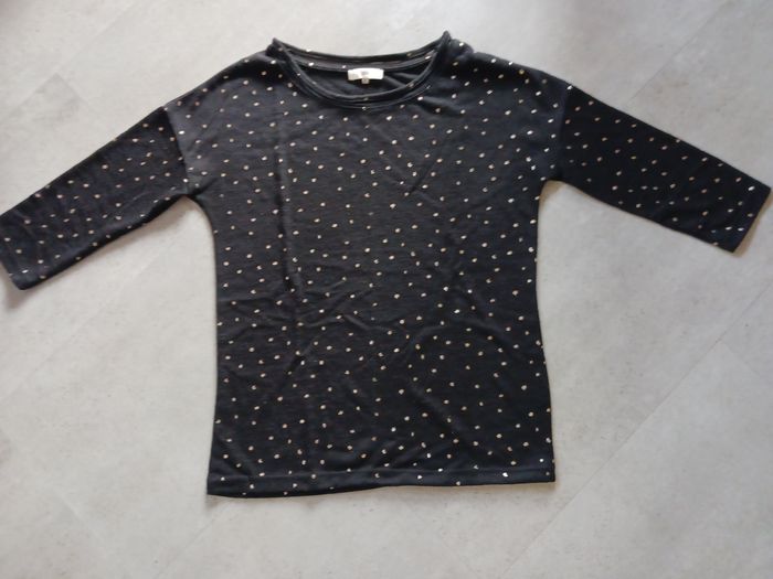 top noir et pois brillants manches 3-4 Taille XS 36-38 CKS Neuf - photo numéro 2