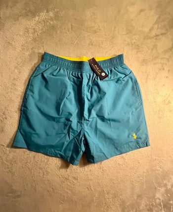 Swim Short Ralph Lauren Navy Blue Logo Embroidered Yellow – Taille L
