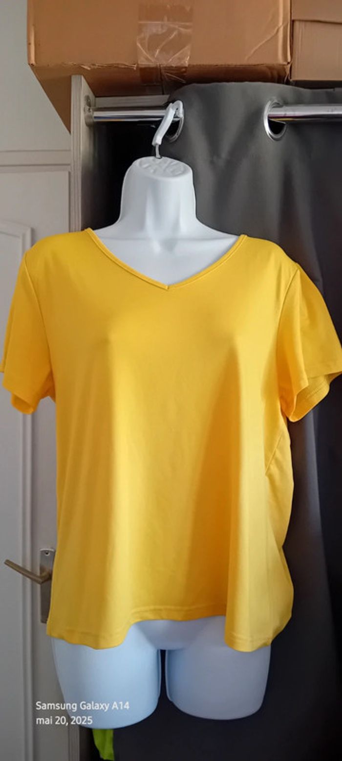 Tee-shirt fluide basique col en V jaune femme XL shein - photo numéro 2