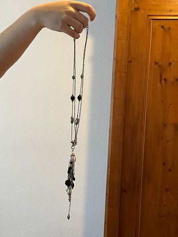 Grand sautoir femme acier et noir