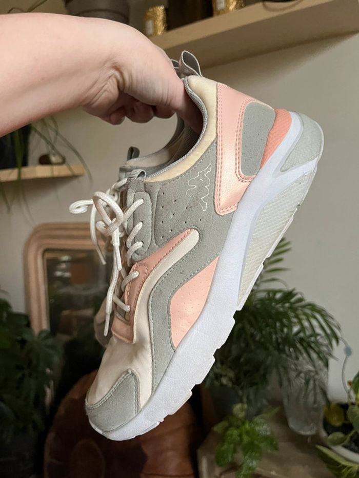 Baskets légère et confortable satiné et velours - gris crème rose et blanc - photo numéro 17