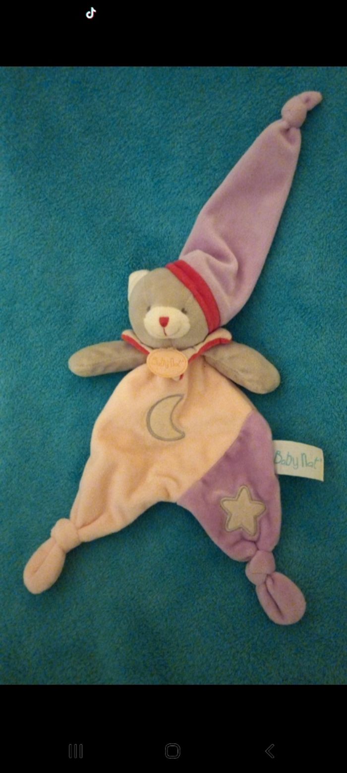 Doudou plat chat luminescents rose mauve- Baby Nat