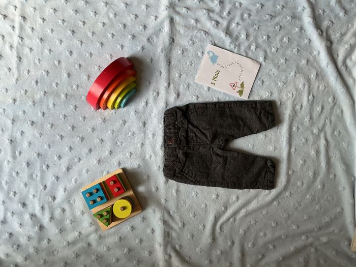 pantalon doublé gris et noir taille réglable 3 mois kiabi