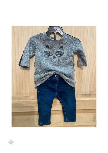 Ensemble jean et pull gris fille - taille 6 mois