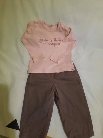 Ensemble pantalon + tee-shirt manches longues fille 12 mois