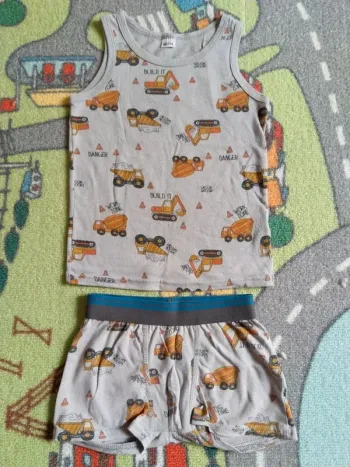 Ensemble maillot de corps et boxer engin de chantier taille 98-104 cm, 2-4 ans