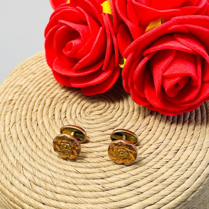 🔥 Rare boutons de manchettes vintage. Rond motifs fleuri. - photo numéro 7