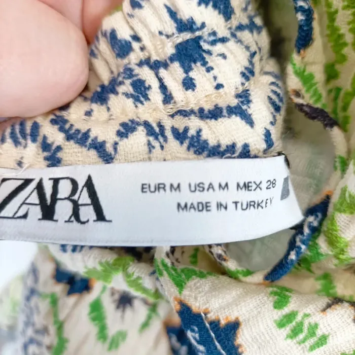 Ensemble ZARA coton imprimé ethnique vert bleu M haut boutonné + short taille cordon A567 - photo numéro 12