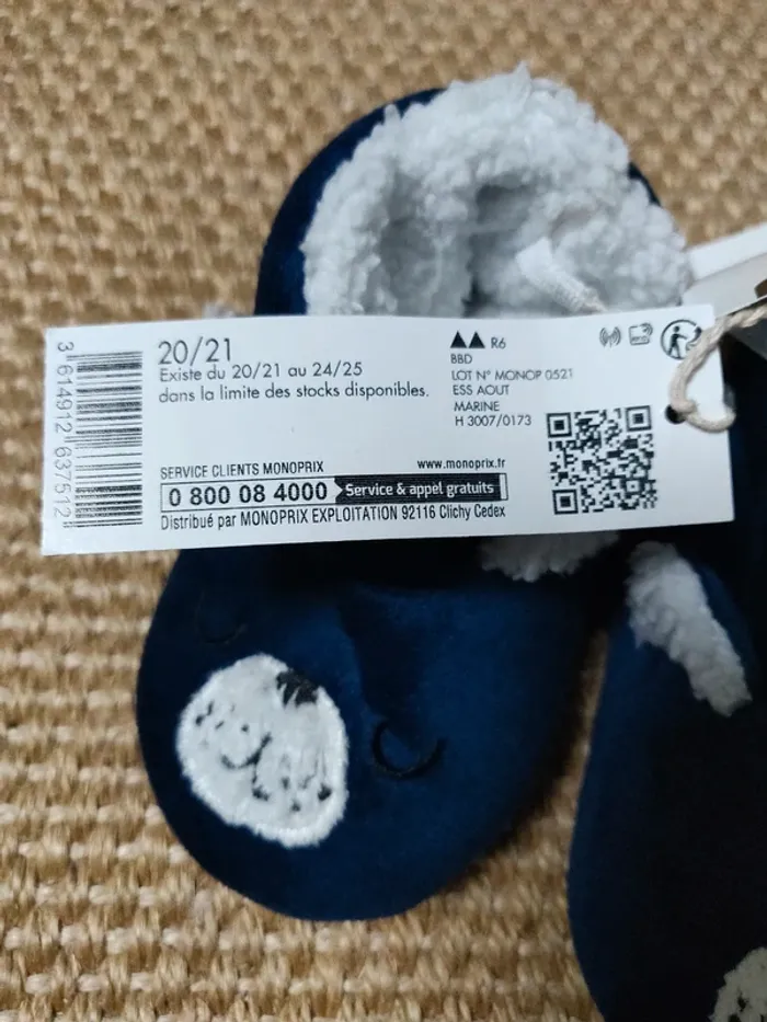 Chaussons fourrés ourson marine les essentiels de Bout'chou taille 20/21 - photo numéro 2