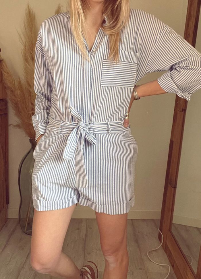 Combishort / combinaison short Zara bleu blanc rayure dessin dos XS - photo numéro 6