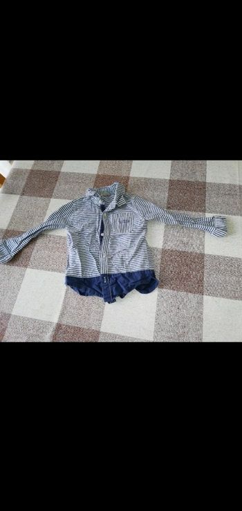 Chemise 12 mois manches longues rayée blanc/bleu grain de blé