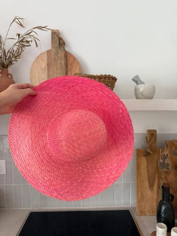 Chapeau paille rose été hut hat Sombrero Cappello hoed Chapéu plage playa vacances raphia